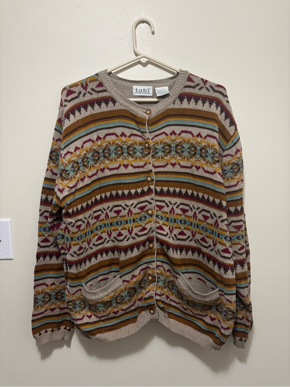 Vintage Tabi International Fair Isle Pattern Cardigan Sweater (Size XL)